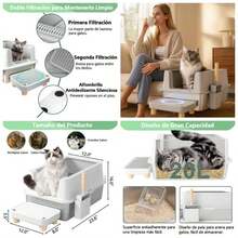 Arenero para Gato de Acero Inoxidable con Tapa - Caja de Arenero X - Caja de Autolimpiable con Pala y Filtro Antifugas, para Gatos Grandes, 60x40x30CM, Diseo Espacioso, Gris - Gris Claro - Ver 1