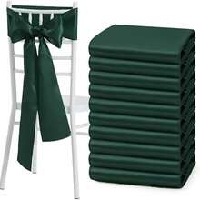 10pcs Dark Green Satin Chair Bow Sashes Wedding Chair Ribbon Bow Silk Chair Knot Ties For Reception Restaurant Event Banquet Party Hotel Decorations