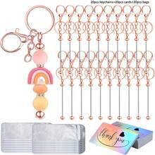15/30/60 Stücke Perlenbare Schlüsselanhänger Stangen, wiederverschließbare Beutel und Dankeskarten Set beinhaltet 5/10/20 Perlen Schlüsselanhänger, 5/10/20 Verpackungsbeutel, 5/10/20 Dankeskarten für DIY Anhänger Handwerkskunst Schmuck