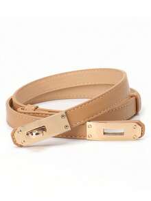 3/1pc Fashionable And Versatile Women's Thin Belt, Thin PU Leather With Gold Buckle Dress Belt, Pants, Suit, Daily Commuting And Leisure Belt, Good Things For Friends, Family And Girlfriends Fall, Autumn, Halloween