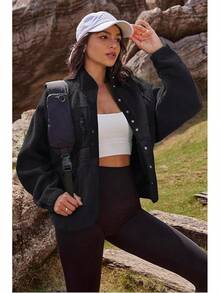 Womens Fuzzy Fleece Jacket Button Down Sherpa Coats Casual Winter Warm Outwear With Pockets Valentine's Day New Year - màu đen - Xem 6