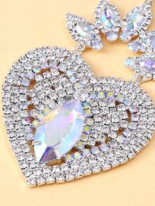 1 Pair Exaggerated Gold Heart Shaped Rhinestone Earrings, Luxury Design Jewelry Accessories For Women - Silver - View 6