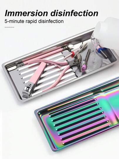 1pc Nail Drill Bits/Scissor/Brush/Tweezers Manicure Tools Square Storage Tray, Stainless Steel Soak Off Sterilize Cleaning Dish, Nail Jewelry Decorations And Tools Display Disinfect Save Tray