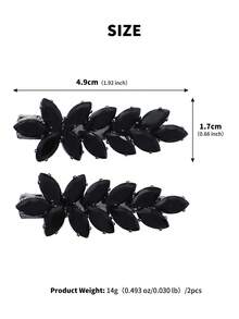 2pcs Crystal Zirconia Floral Design Hair Clips, Black Fashion Hair Accessories,Wedding Hair Accessories - Black - View 8