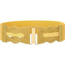 Vintage Stretchy Wide Elastic Belt With Gold Buckle For Women - 黃色 - 查看 1