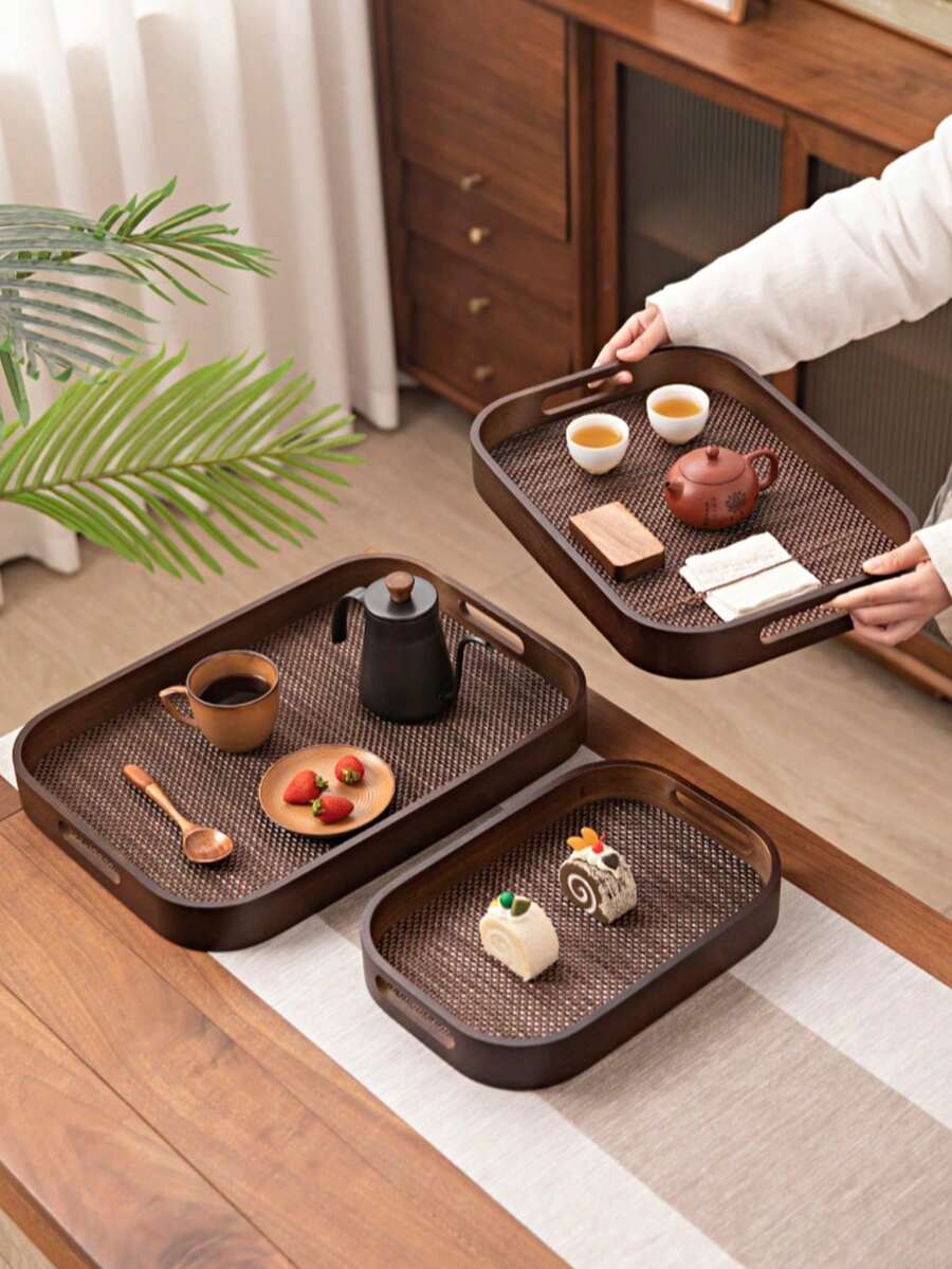 1 tavă de servire din lemn de nuc cu mâner, pentru alimente, gustări, băuturi, sushi, friptură, pizza, deserturi, prăjituri, pâine, tavă pentru micul dejun, tavă pentru cafea, tavă pentru ceai, platou pentru mezeluri