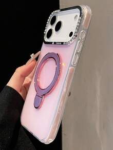 Étui de téléphone à support magnétique avec strass colorés en gelée, compatible avec 17 Air 16 15 14 13 Pro Max Plus. Couverture arrière simple, anti-traces de doigts, antichoc et anti-chute. - Rose bonbon - Voir 4