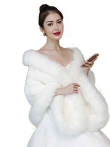 1 قطعة شال فستان زفاف للنساء، وشاح عروس دافئ من الفرو الصناعي السميك للحفلات الشتوية - A - مشاهدة 4