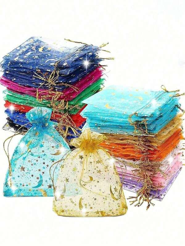 50/100 piezas - Bolsas de organza de colores mixtos para joyas, bolsas con cordón para regalos de boda, dulces, embalaje de joyas, bolsas de favor de boda con cordón, bolsas de organza pequeñas, bolsas con cordón, bolsas de malla para favores de boda, fiesta, embalaje de dulces, surtido de 10 colores, bolsas de organza para maquillaje, bolsas con cordón