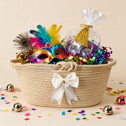 Yiuswoy Cesta de armazenamento de corda trançada, estilo boho, oval, cor sólida, cesto de roupa suja com decoração de laço, cesta de presente, ideal para roupas, brinquedos, cobertores, suprimentos para animais de estimação e organização e decoração da casa