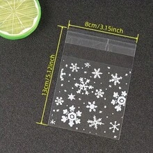 100/200pcs Snowflake Self-Sealing Bags - Durable Polypropylene Clear Plastic Envelopes With White Snowflake Print For Gift Wrapping, Holiday Cards, Small Business Packaging , Christmas Gift Bags - Multicolor - View 5