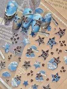 1pc Gothic Leopard Print Nail Art Sticker, 3D Embossed Denim Cross Leopard Velvet Decorative Pattern Design, Self-Adhesive Nail Sticker Decor, Nail Stamping, Nail Sticker, Reusable, For Women, Autumn/Winter Holiday Gift