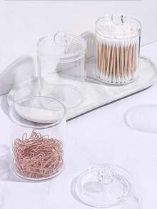 4 pièces Boîte de rangement cosmétique, support pour cotons-tiges, boîte de rangement pour salle de bain, distributeur de disques ronds/fil dentaire pour le classement et le rangement. Flacons de voyage pour la salle de bain, les voyages, l'extérieur, les affaires, étanches et portables