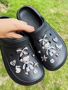 16 Stücke abnehmbare DIY Schuh Accessoires (süßer Bär, Schleife, Stern), geeignet für Damensandalen, Ballerinas, Mary Janes, Gartenschuhe, Clogs, Flip Flops und Strandtaschen - perfektes Geschenk für Feiertage, Partys und besondere Anlässe