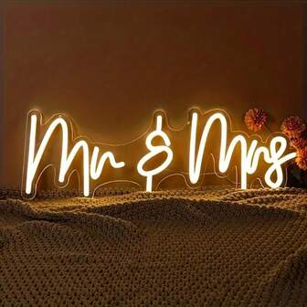 1pc Mr And Mrs Led Neon Sign Wedding Party Decoration Bedroom Home Wall Decor Anniversary Marriage Valentine's Day Party Neon Light Sign