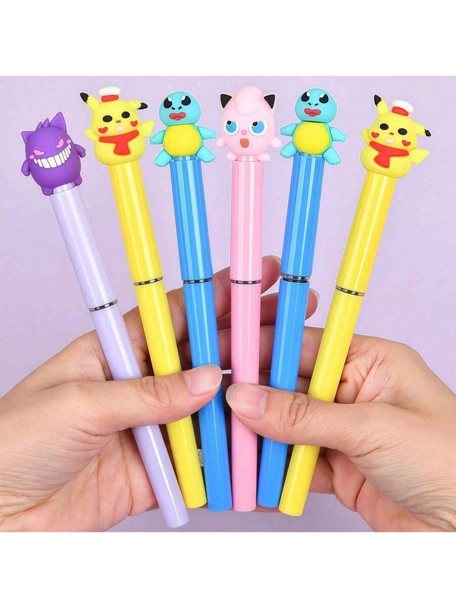 1pc Random Pokemon Reusable Liquid Ink Pen - Black Ink Signature Pen, Suitable For School, Office, Writing And Parties