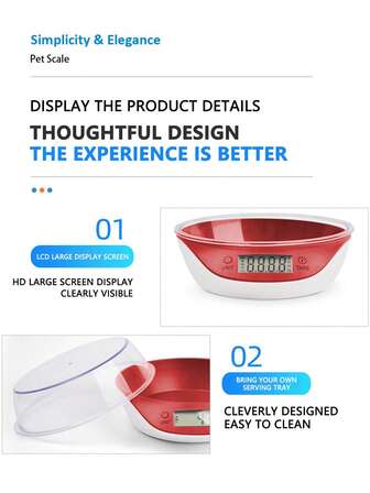  [Artículo de moda] Báscula para mascotas de 5 kg simple y fácil de usar para pesar alimentos para mascotas. Fabricada en material ABS duradero con pantalla LCD de alta definición. Las cuatro esquinas de la parte inferior tienen almohadillas antideslizantes. Incluye una bandeja desmontable. Fácil de limpiar. Botones de control táctil para un uso cómodo. Función de eliminación de piel con un solo clic. Se pueden convertir múltiples unidades (g, oz, lb, kg) de una vez. Funciona con batería CR2032 (el producto no incluye la batería y se debe comprar por separado).