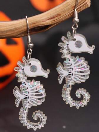 Nya roliga örhängen i akryl med sjöhästtryck, julsmycken