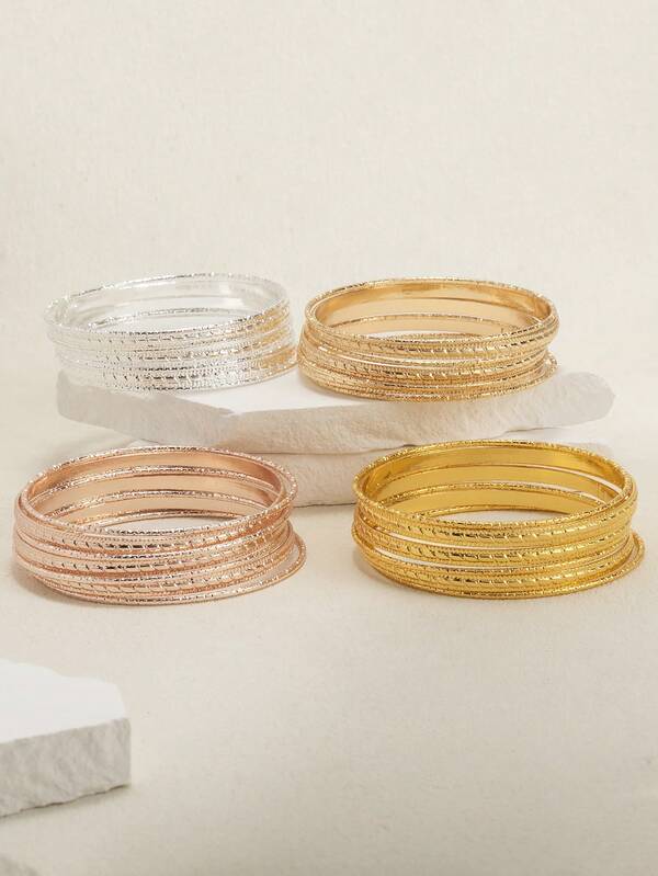 7pcs Geometric Metal Niche Design Elegant Versatile Rectangular Block & Star Combination Stacking Bangle Bracelets