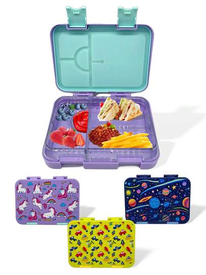 1 Children's Lunch Box, Pp Material + Tritan Inner Plate + TPE Sealing Rubber Ring, Removable Inner Tray, Microwave- And Dishwasher-, Lightweight And Beautiful, High-Quality Material, Strong Snap Seal, Leak-Proof, Multi-Grid Design, No Odor, Easy To Clean, Suitable For Baby Tableware, Children's Playground, Girls' Lunch Box