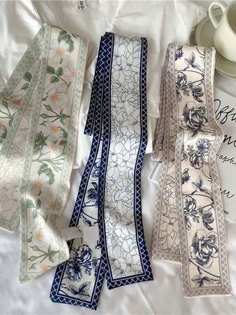 3件套女士多色印花围巾、发带、领带 - 适合日常佩戴，可扎马尾辫、打蝴蝶结、装饰包包提手，窄领带，仿丝围巾，腕带 - 花卉、抽象、休闲、波西米亚、优雅 - 四季皆宜，秋冬发带，女士度假装扮发饰，女士香蕉形冬季头巾，女士头巾，柔软头巾