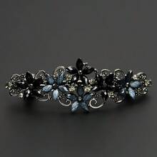 Vintage Five-Petaled Flower Spring Hairpin Rhinestone Back Brain With Bangs Side Clip Top Clip Women's Hair Accessories Elegant Decoration Christmas Mother's Day Birthday Gift - 1件藍黑色 - 查看 2