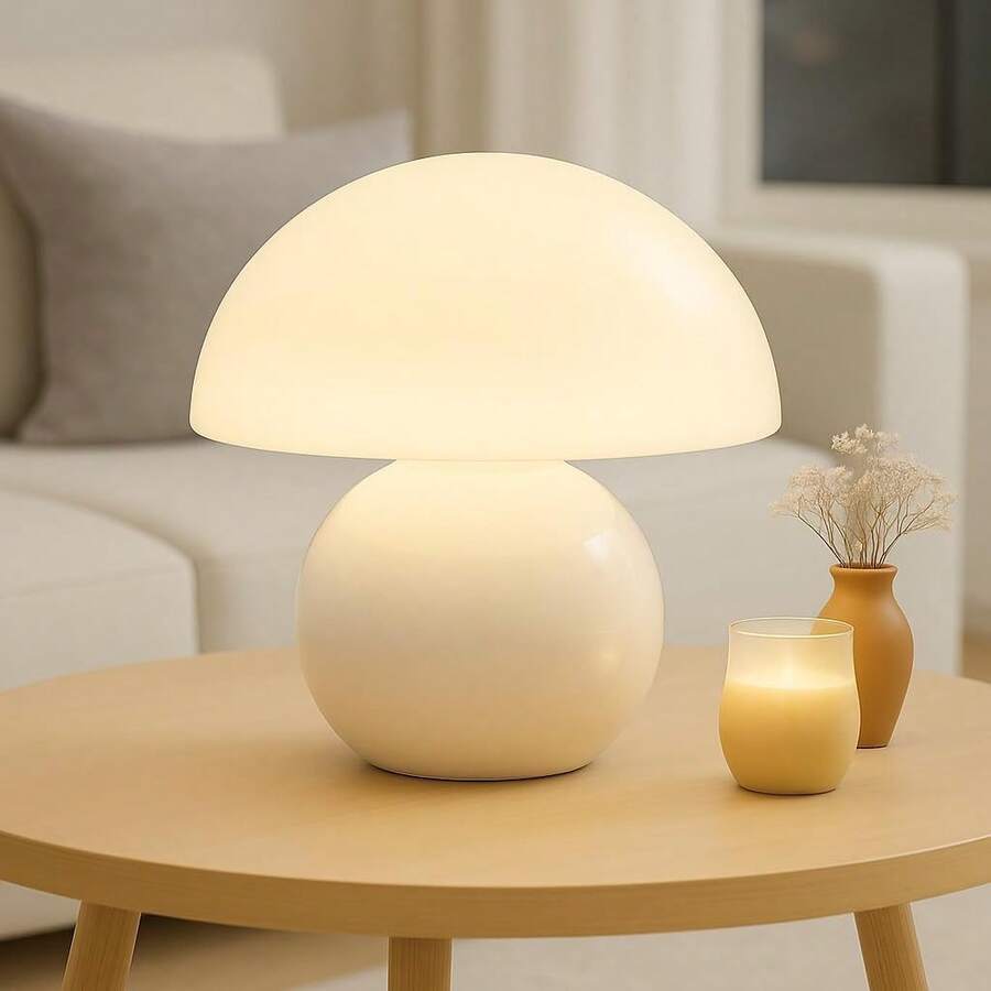 Mushroom Lamp For Bedroom - White Ceramic Mushroom Table Lamp- Mid Century Modern Aesthetic Desk Lamp For Nightstand, Living Room, Gift Decor - trắng - Xem 1