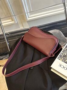 Fashionable Solid Color PU Shoulder Bag, Versatile For All Seasons - Burgundy Saddle Bag Burgundy Women's Handbag, Fashionable Minimalist Ladies' Casual Bag Fashionable Baguette Bag