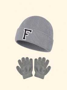 [A-Z Letters Hat]3pcs 8-12Y 26-Letter Knitted Hat And Glove Set, Fashion Youngsters's Cold Hat, Suitable For Boys And Girls Daily Going To School Outdoor Warm Fashion Collocation Suitable For Use As A Gift, Winter Hats For Girls - Round Letter Knitted Hat 2-piece Set - View 7
