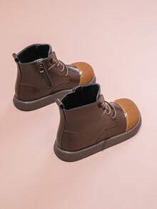 1 Pair Fashion Color Block Side Zipper Design Children Boots, Soft & Comfortable, Suitable For Outdoor, Autumn/Winter