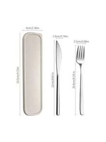2/3/4pcs Stainless Steel Portable Cutlery Set, Travel Utensils, Reusable Camping Cutlery Set With Case, Including Fork, Spoon, Chopsticks And Box, Suitable For Western Dining, Kitchen, Lunch Box, Office, Picnic, Daily Meals, Christmas, Various Combinations Can Be Used As Christmas Gifts