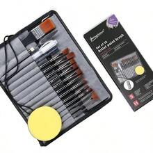 18 Pzs Kit de Pinceles para Pintura Acrilica, Cepillos de Acuarela y Gouache, Incluye Pincel de Punta Plana, Esptula y Esponja, Viene con Estuche, para Acuarela Gouache y Pintura al leo - inicial - Ver 1