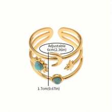 Hypoallergenic Retro Golden Sun Moon Star Turquoise Open Bangle, Bohemian Cosmic Style For Daily Wear / Valentine's Day Gift For Girlfriend, Claim My Daily Gift, Local Warehouse, - 金的 - 查看 9