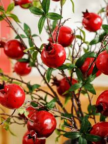 1 pieza/5 piezas Ramas artificiales de granada, ramas de fruta realistas para la cosecha de otoño, Acción de Gracias, Halloween, bodas de temporada y decoración del hogar - Rojo - Ver 7