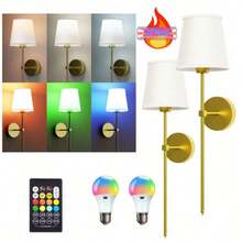 2 Sets Wireless Wall Lamps With 2 USB Rechargeable RGB Smart LED Bulbs - Support 2700-6500K Color Temperature Remote Control Adjustment, Dimmable Brightness And Color Temperature, Perfect For Living Room, Bedroom, Wall And Corridor Decor (Gold) - Various - View 1