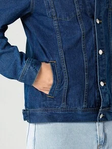 男士长袖加厚牛仔夹克，春秋季休闲外套 - 藍色 - 查看 6