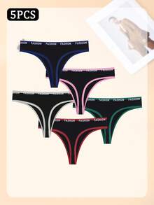 5 Stücke/Packung modische einfarbige Buchstaben Patchwork Damen String Höschen