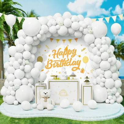 90 globos blancos de látex de diferentes tamaños, kit de guirnalda de globos blancos con cinta para fiestas de cumpleaños, bodas, baby shower, novias y graduaciones de mujeres, niños y niñas