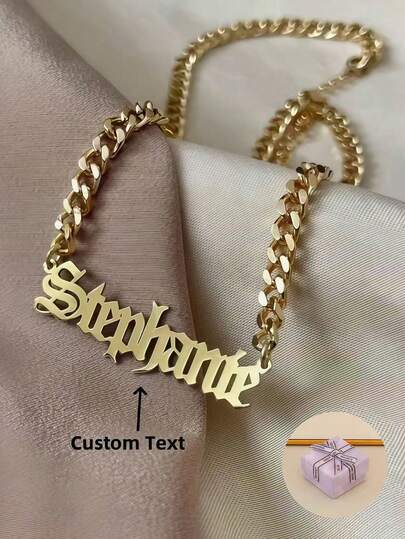 1 Piece Of Gold, Silver, Rose Gold Personalized Chain Name Necklace For Women's Daily Wear, Adjustable Necklace Length, Decorative Jewelry For Thanksgiving And Christmas (Customization Note Only In English), Silver, Fashionable, Colorful, Retro, Fashionable, Simple, Y2k, 2000s Fashion, Customization, Personalization, Uniqueness,