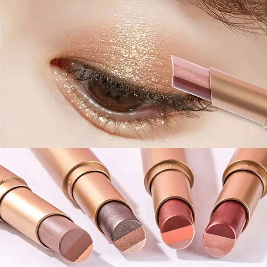 3-Color Eyeshadow Stick, Smooth Pearl Gradient Eyeshadow, Glitter Powder, Beginner-Friendly Eyeshadow Stick - Nhiều màu - Xem 1