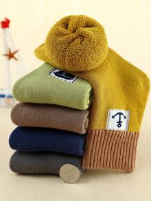 5 双儿童厚款保暖内衬锚形图案中筒保暖袜，秋冬款