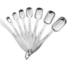 - Juego de cucharas medidoras de metal de acero inoxidable resistente para o lquido, se adapta a tarros de especias, juego de incluye nivelador - Juego de 13 - 1 paquete - Ver 8