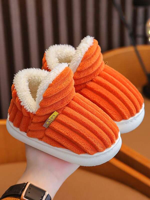 Zapatillas de estar por casa a rayas, con agarre antideslizante, cálidas y lindas de peluche, para estudiantes, niños y adolescentes