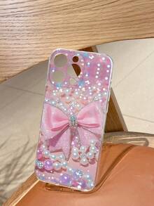 1pc New Luxury Rhinestone Shell Pearl Bow Design Phone Case Compatible With IPhone 17 Pro Max, 17 Pro, 17 Air, Cute Pattern Gift For Friends, Family, Couples, Birthday, Festivals, Black Matte Soft Silicone Protective Cover Compatible With IPhone 16/15/14/13/12/11/Pro/ProMax/X/XR/XS/XSMax/7/8/Plus, Galaxy S25 Ultra, S24 Plus, S23 FE, S22, A55