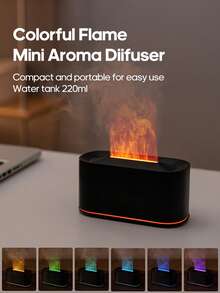 kinscoter 1个USB 220毫升迷你火焰香薰机，小型超声波卧室酒店空气加湿器，便携式彩色夜灯精油香薰机，生日圣诞礼物