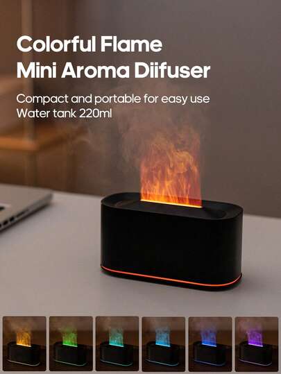 kinscoter 1个USB 220毫升迷你火焰香薰机，小型超声波卧室酒店空气加湿器，便携式彩色夜灯精油香薰机，生日圣诞礼物