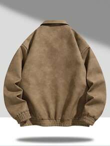 1 Piece Men's Vintage Worn Full Zipper Lapel Leather Long Sleeve Jacket, Spring Autumn Men's Motorcycle Style Casual PU Leather Coat. - Coffee Brown - View 2