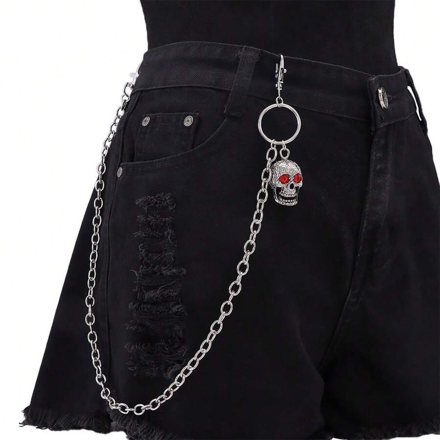 1 Stück modische Hip-Hop-Halskette mit zwei Lagen und Totenkopfanhänger, geeignet für Herren im Alltag, auf Partys und als Geschenk.