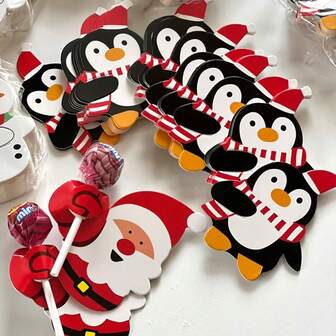 100/50/10 件圣诞棒棒糖卡、圣诞老人、企鹅拐杖糖卡、圣诞礼品卡套、教室礼物、圣诞装饰、给邻居和老师的批量节日贺卡、圣诞留言卡