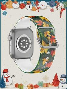 1pc Green Maple Leaf Soft Elastic Breathable Comfortable Replacement Wristband Strap Compatible With Samsung, Garmin, Honor Smartwatches, 38mm 40mm 41mm 45mm 44mm 42mm 46mm 49mm, Fashionable Casual Multi-Color Silicone Band Compatible With Apple Watch Ultra Series SE/11/10/9/8/7/6/5/4/3/2/1